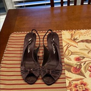Nina Dark Brown Peep-Toe Heels